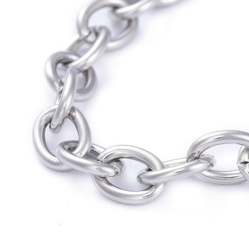 Stainless Steel Cable Link Silver Bracelet with Lock