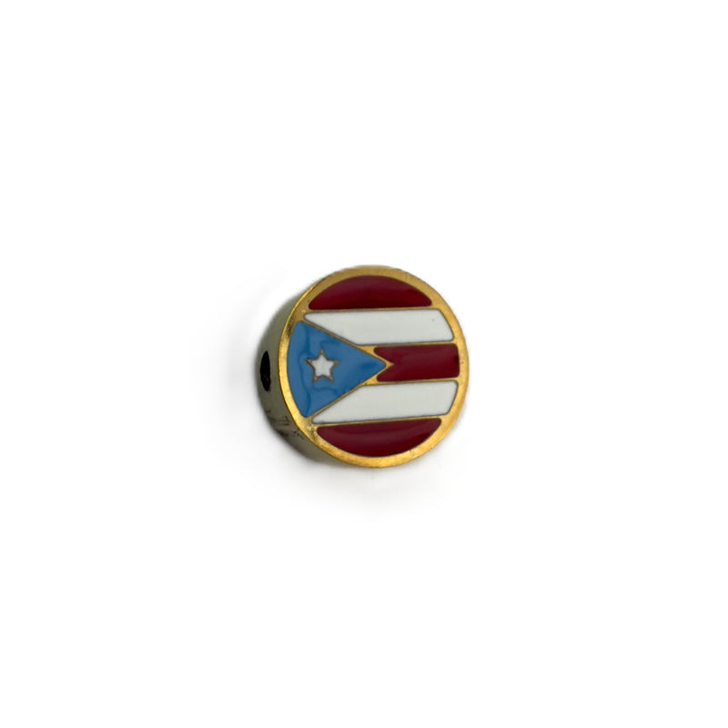 Stainless Steel Puerto Rico Flag Charm with Round Design