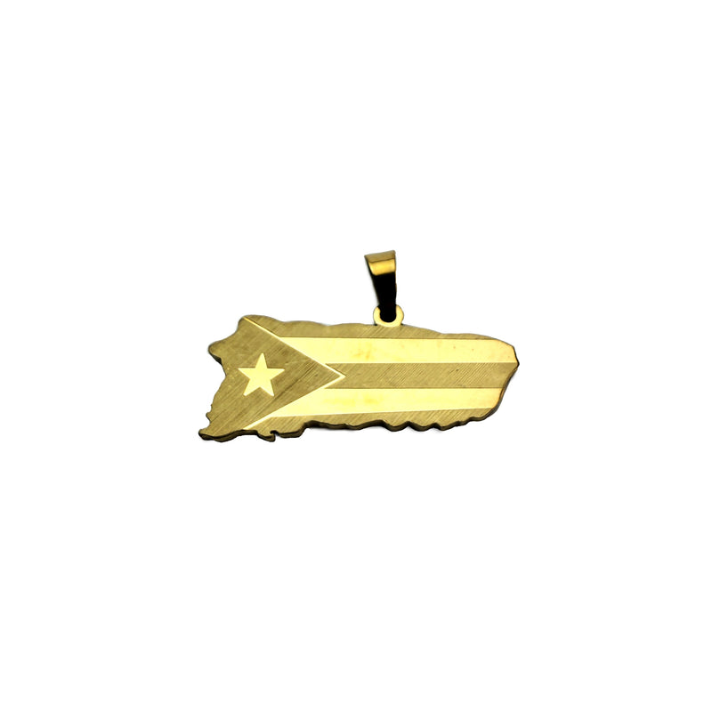 Stainless Steel Puerto Rico map Gold Pendant w/engraved flag