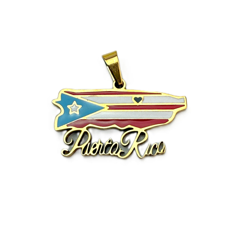 Stainless Steel and enamel Puerto Rico map pendant