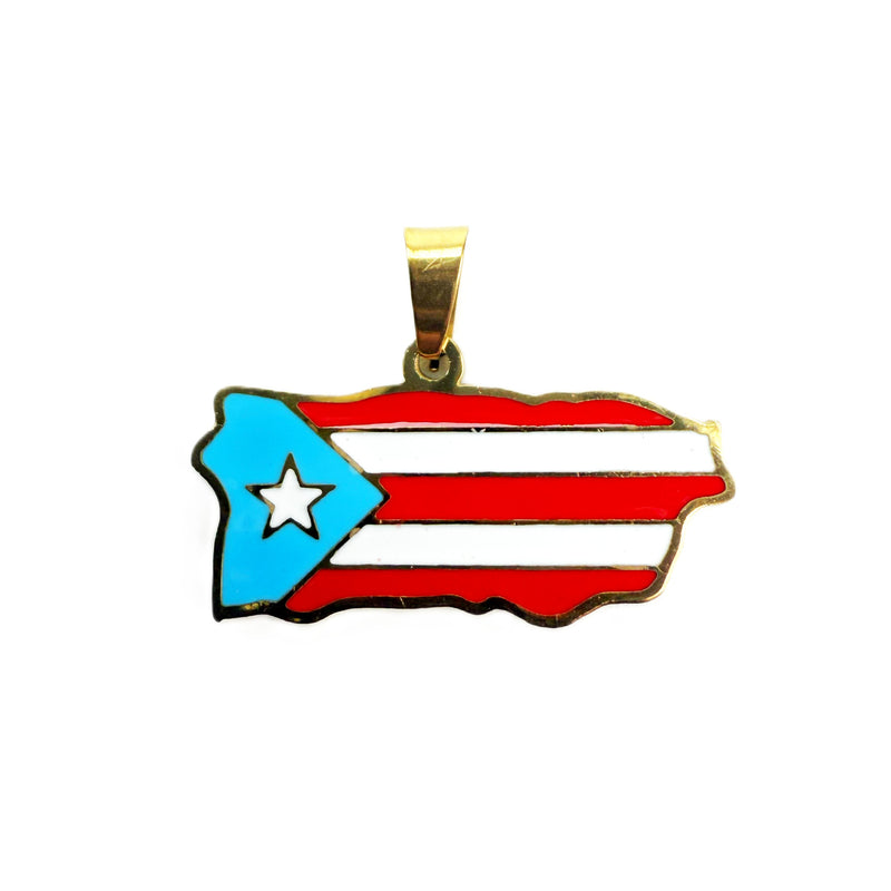 Stainless Steel Puerto Rico map w/flag