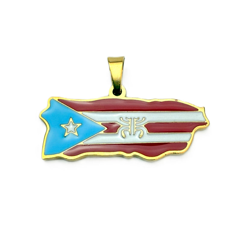 Stainless Steel and enamel Puerto Rico map charm w/coquí Taíno