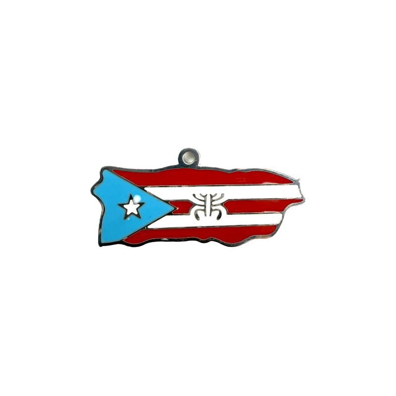Stainless Steel and enamel Puerto Rico map charm w/coquí Taíno