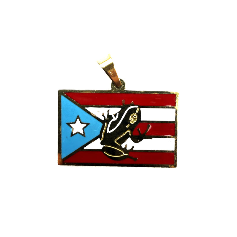 Stainless steel Puerto Rico flag pendant w/coquí