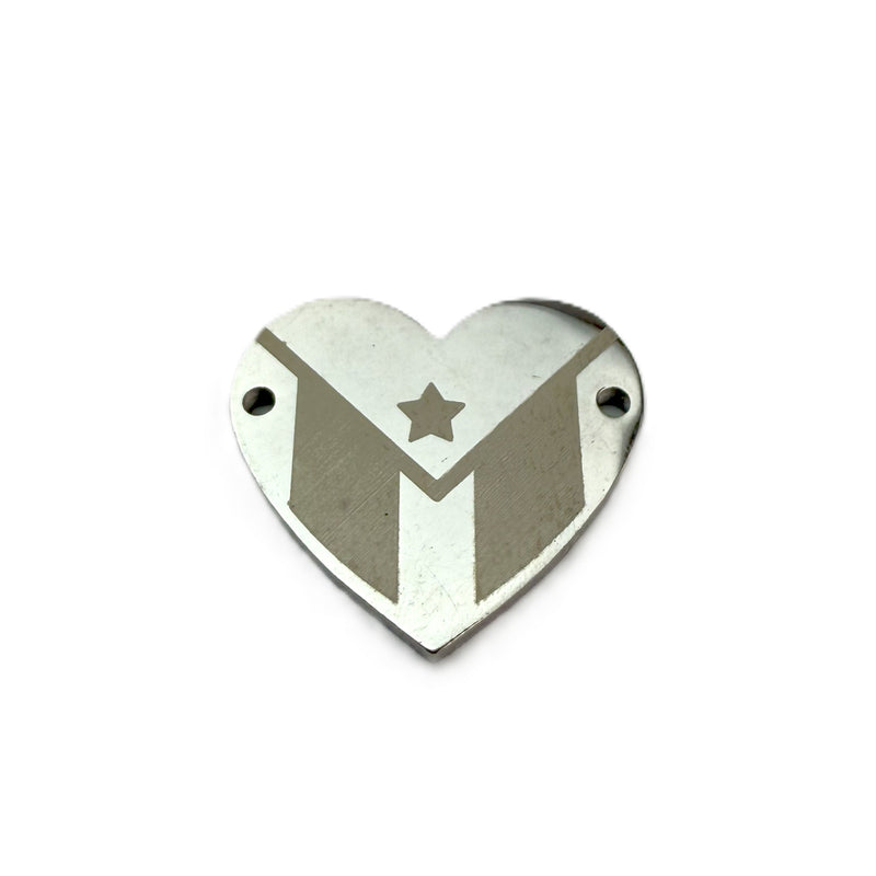 Stainless Steel Puerto Rico Flag Heart Connector