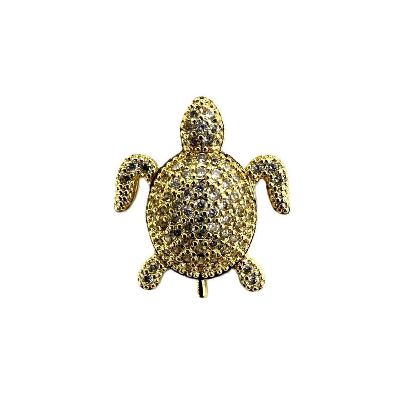 Brass Turtle Gold Charm with Cubic Zirconia