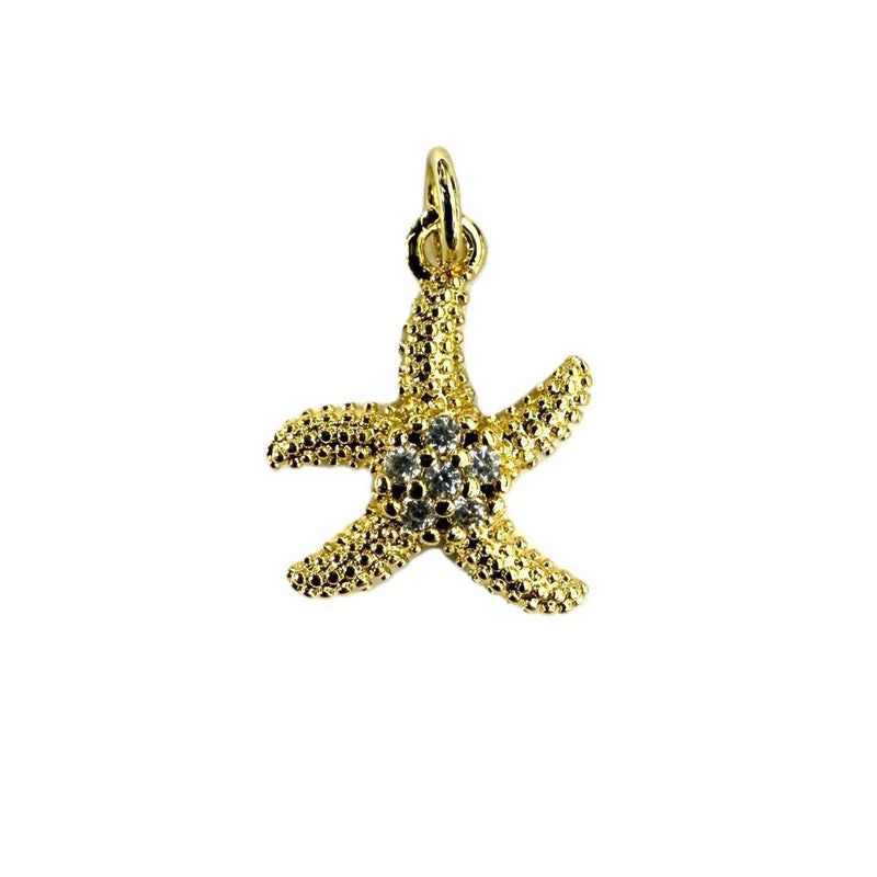 Brass Starfish Gold Charm with Cubic Zirconia