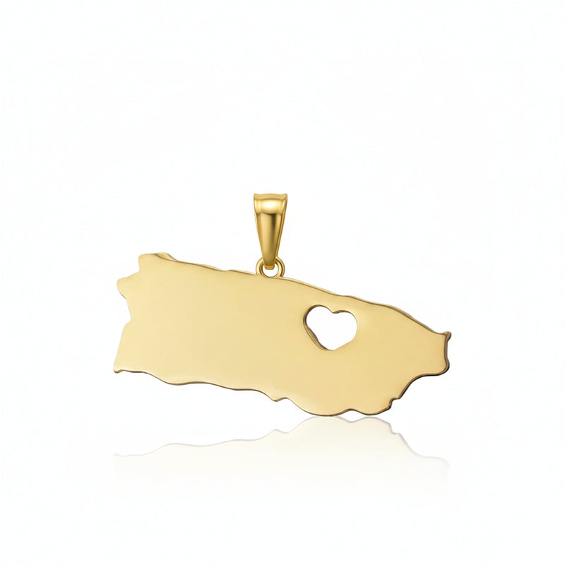 Stainless Steel Pendant Puerto Rico Map with Heart