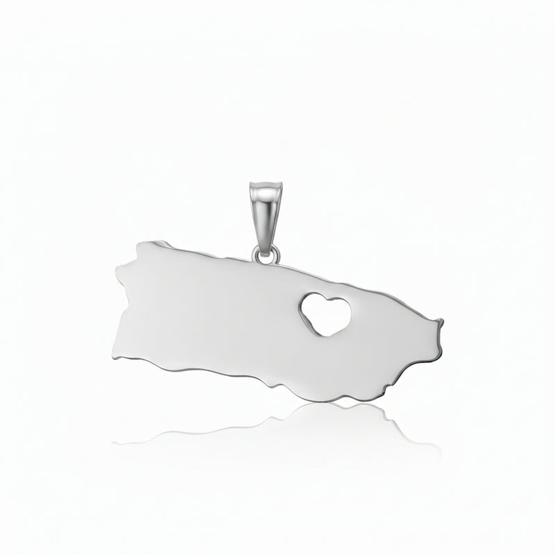 Stainless Steel Pendant Puerto Rico Map with Heart