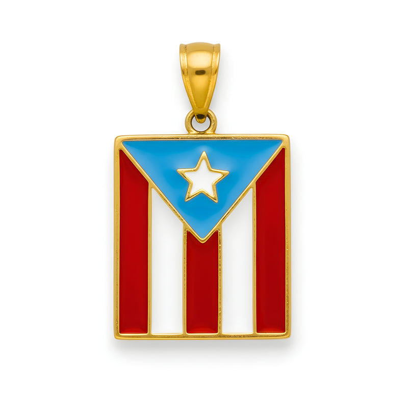 Stainless Steel Puerto Rico Flag Pendant with Enamel
