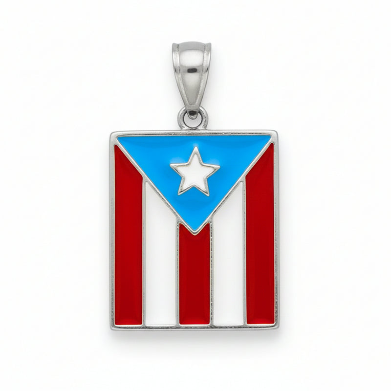 Stainless Steel Puerto Rico Flag Pendant with Enamel