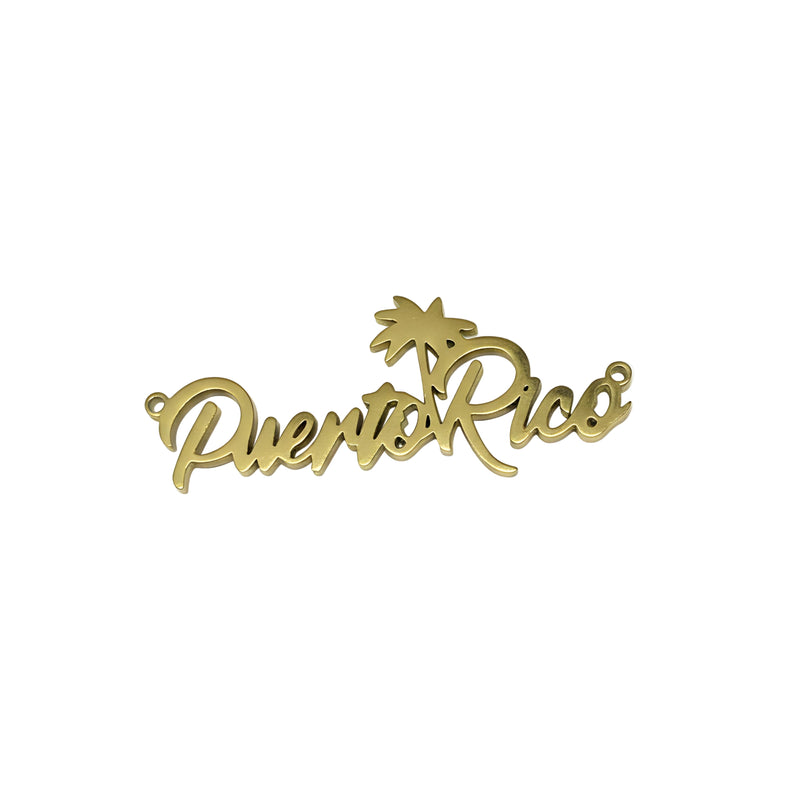 Stainless Steel Puerto Rico Word with Palm Tree Connector