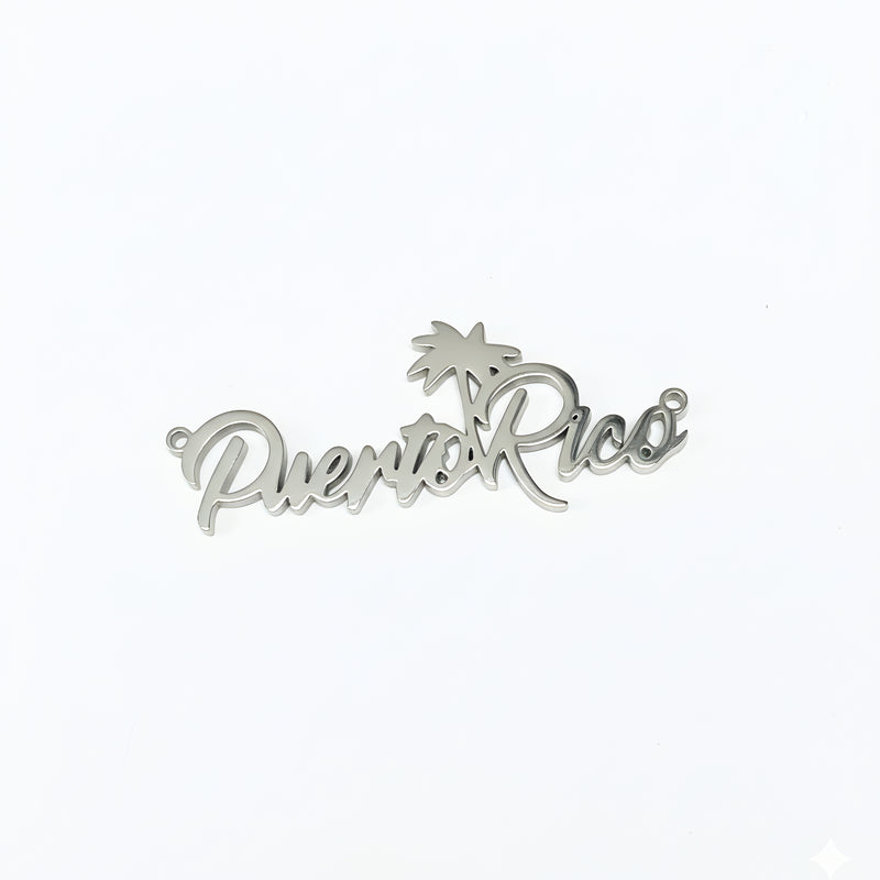 Stainless Steel Puerto Rico Word with Palm Tree Connector