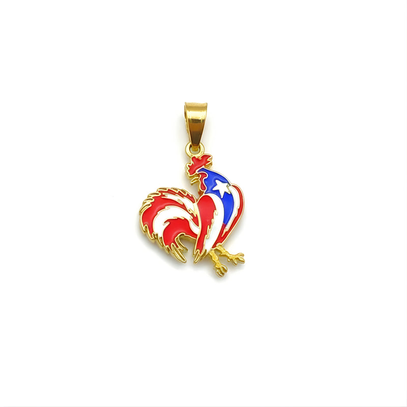 Stainless Steel Puerto Rico Rooster Flag Pendant