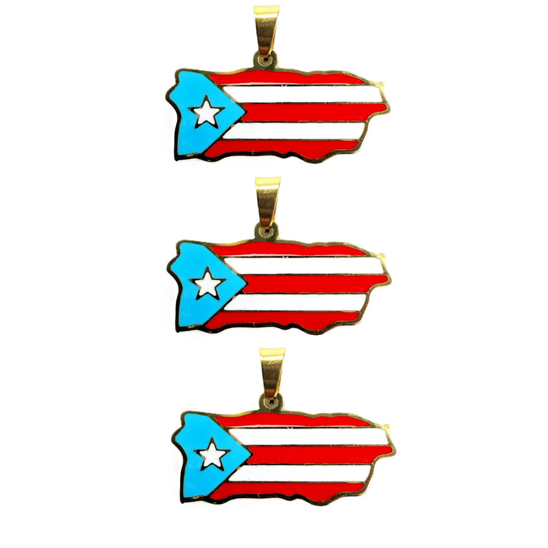 Stainless Steel Puerto Rico map w/flag