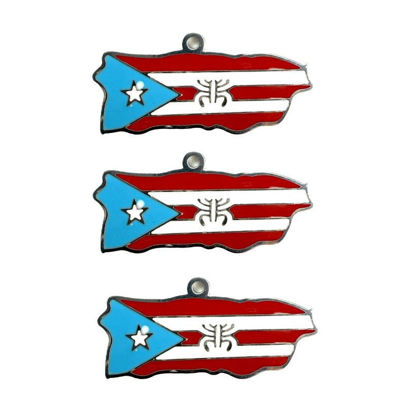 Stainless Steel and enamel Puerto Rico map charm w/coquí Taíno