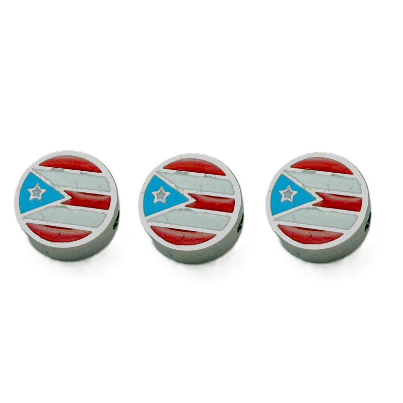 Stainless Steel Puerto Rico Flag Charm with Round Design