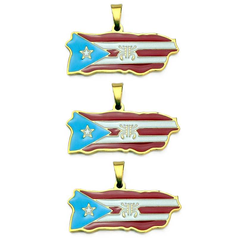 Stainless Steel and enamel Puerto Rico map charm w/coquí Taíno