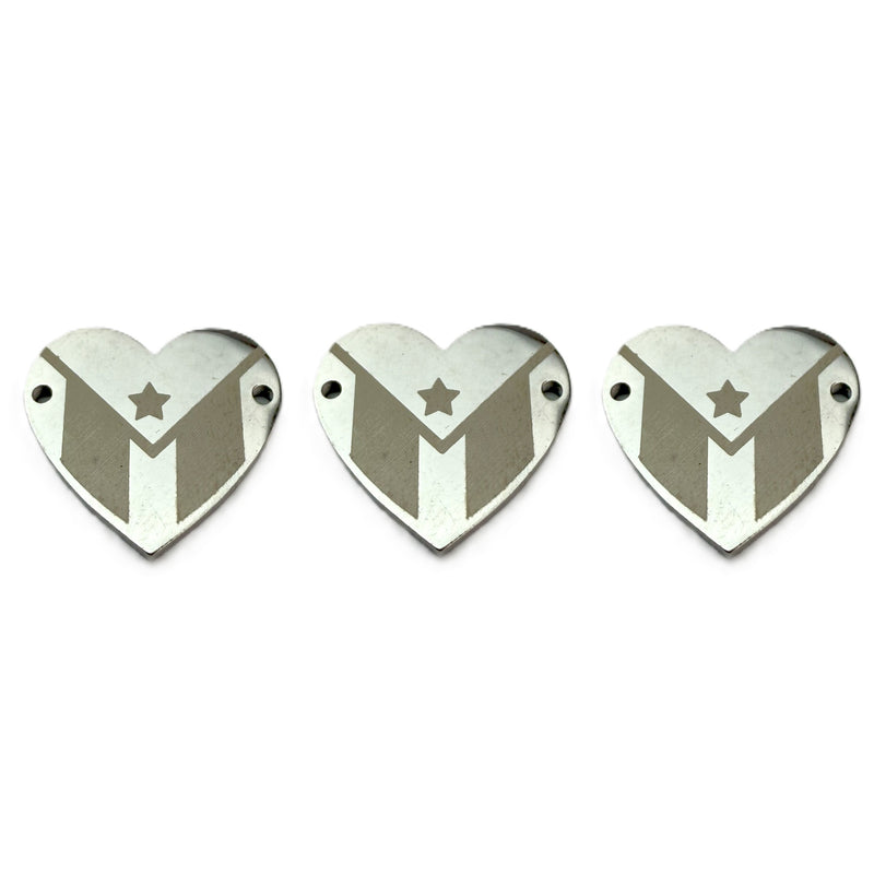 Stainless Steel Puerto Rico Flag Heart Connector
