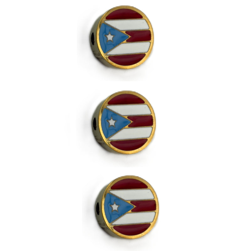 Stainless Steel Puerto Rico Flag Charm with Round Design