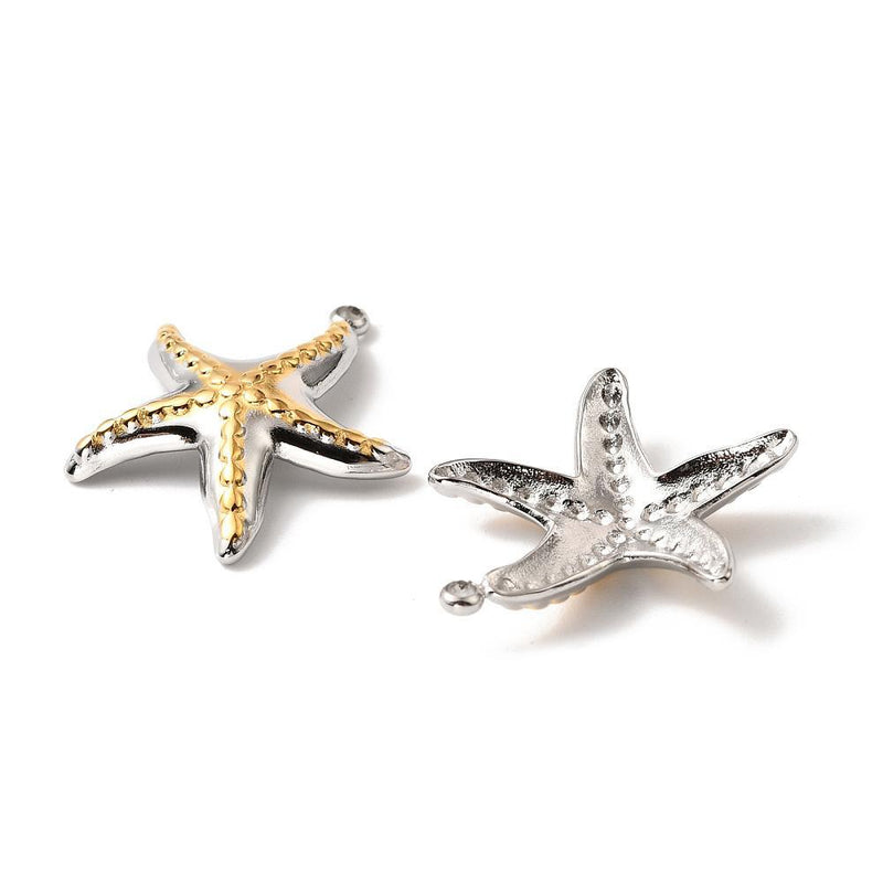 Stainless Steel Silver Starfish Pendant with Gold Tones