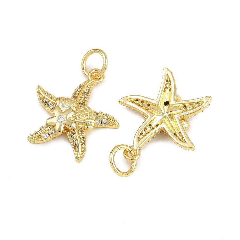 Stainless Steel Gold Starfish Pendant with Rhinestones