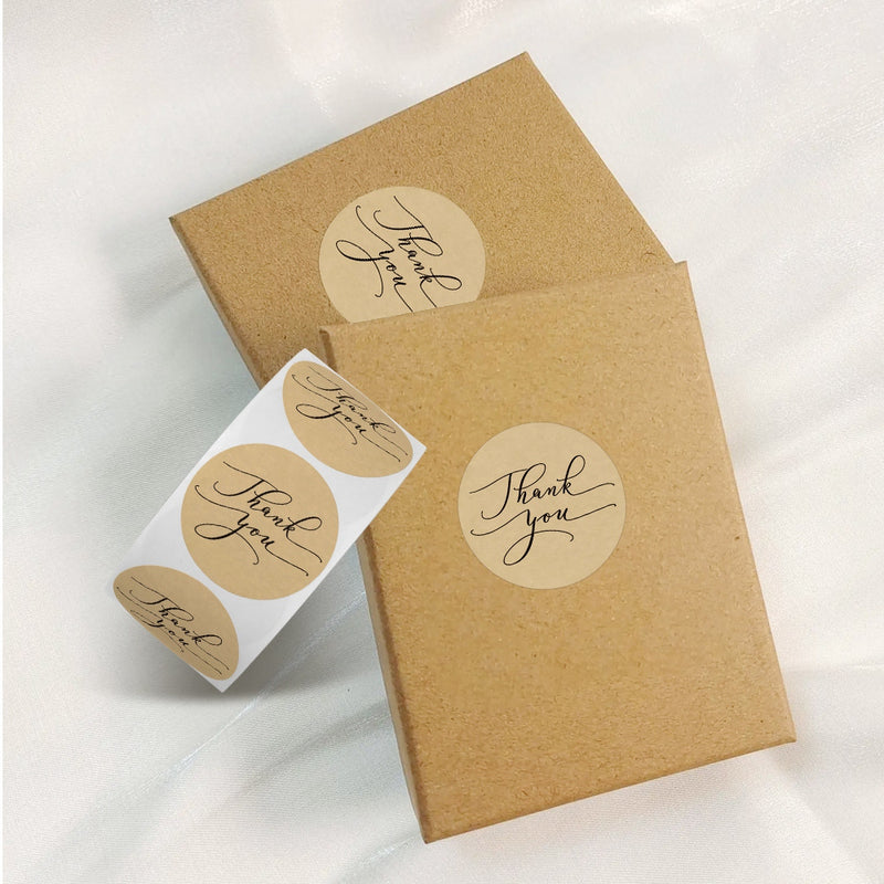 Kraft Paper Round Thank You Stickers