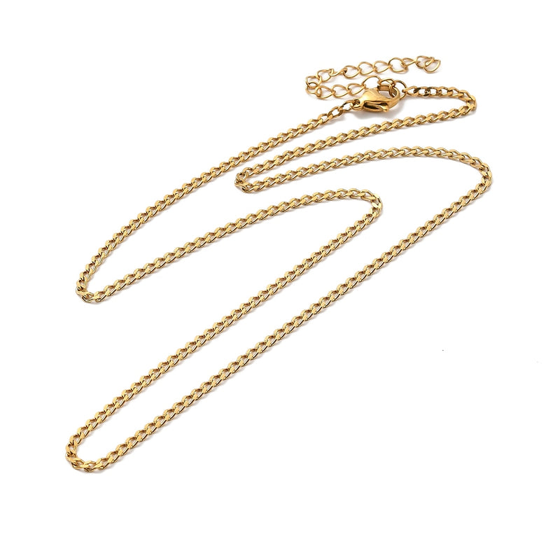 Stainless Steel Flat Curb Link Chain Necklace with Extender