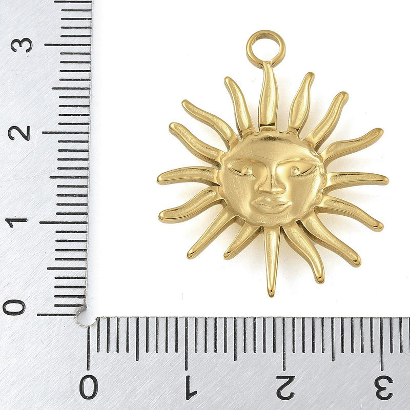 14k Gold Plated Stainless Steel Sun Pendant