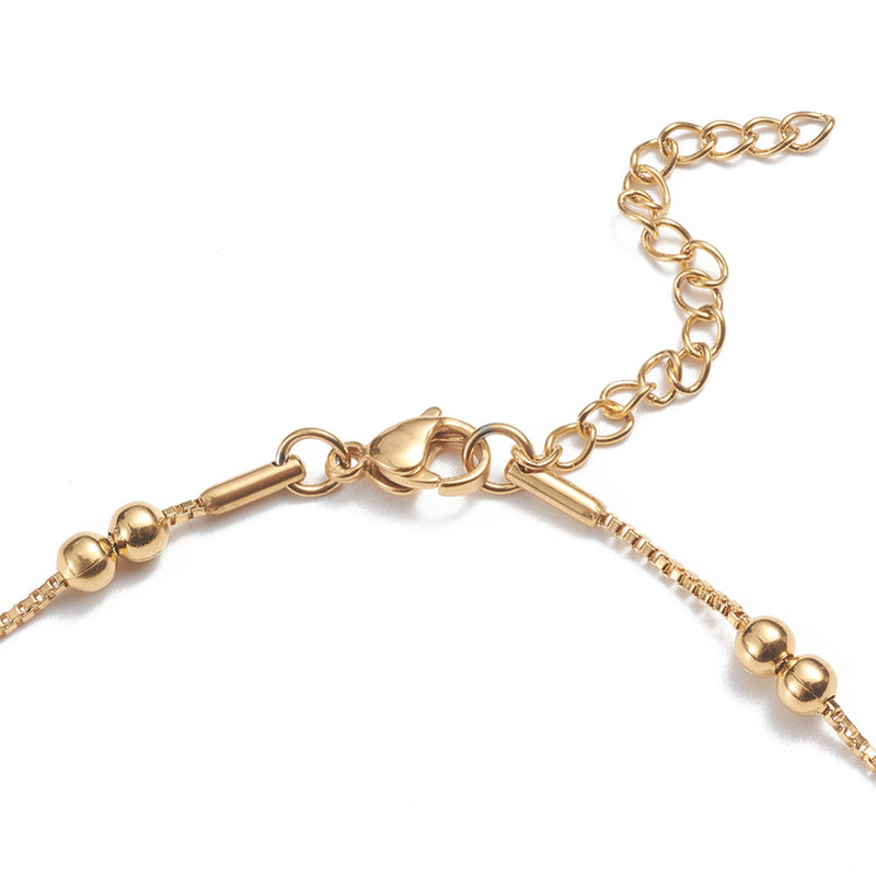 Stainless Steel Gold Box Chain Anklet with Round Beads