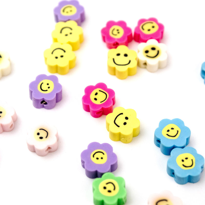 Polymer Clay Beads Smiley Face Flowers