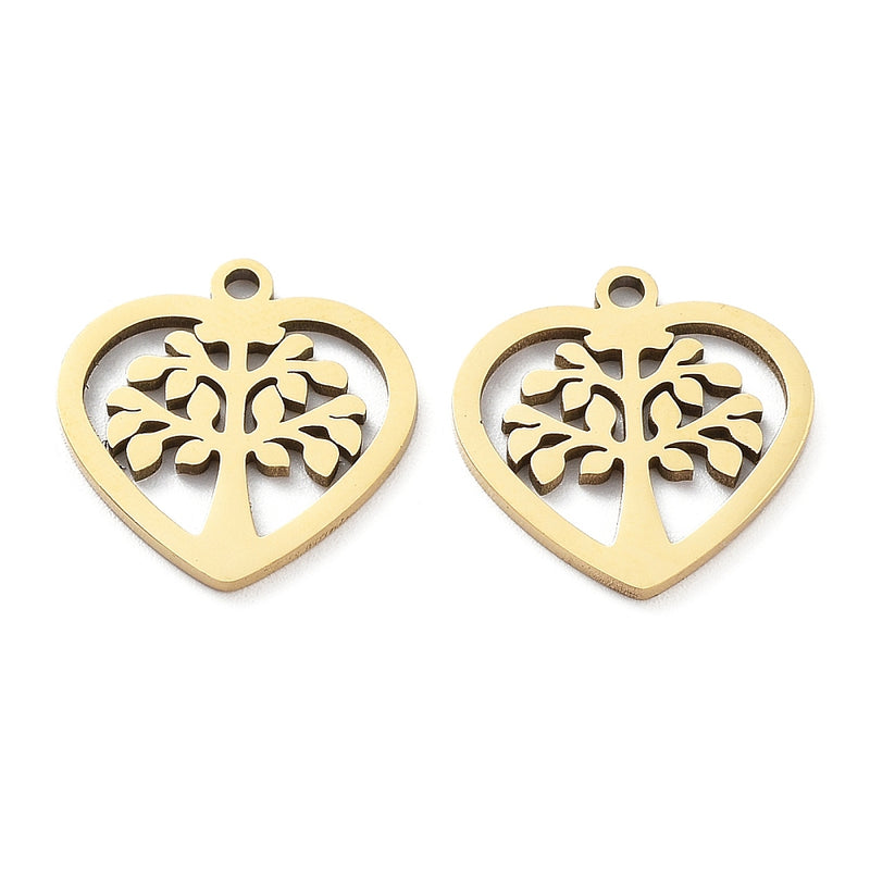 18k Gold Plated Stainless Steel Hollow Heart with Tree of Life