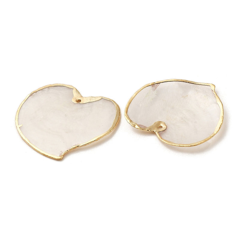 Natural Capiz Shell Heart Charm with Golden Brass Edge