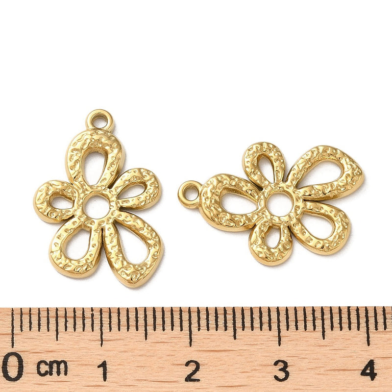 18k Gold Plated Stainless Steel Hammered Flower Charm