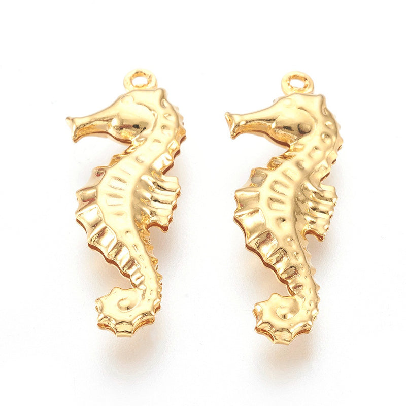 Stainless Steel Gold Sea Horse Charm