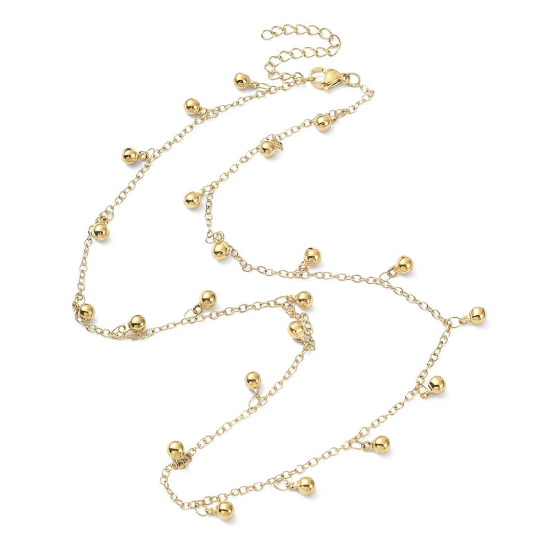 Stainless Steel Gold Necklace with Round Charms and extender