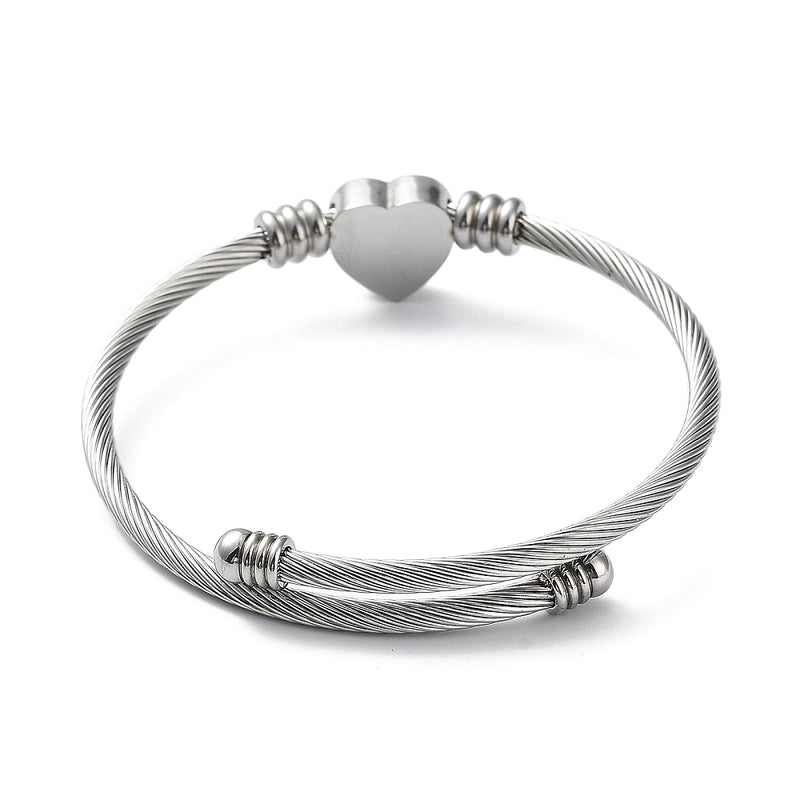 Stainless Steel Cuff Bangle Bracelet with Heart