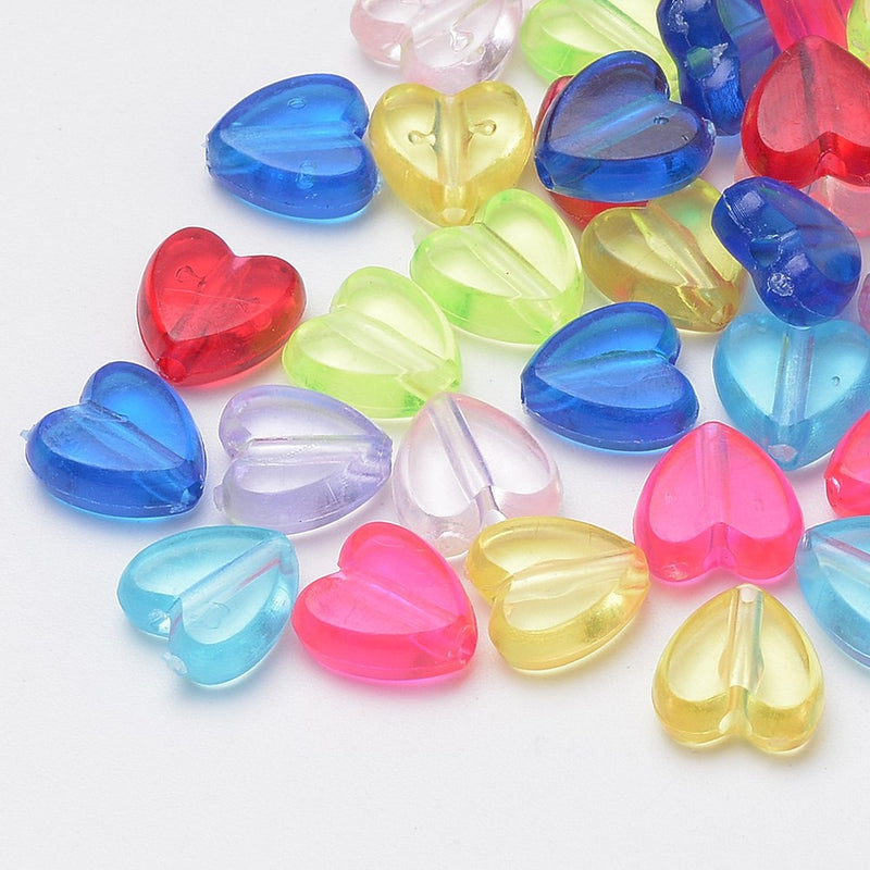 Acrylic Assorted Colors Transparent Heart Beads