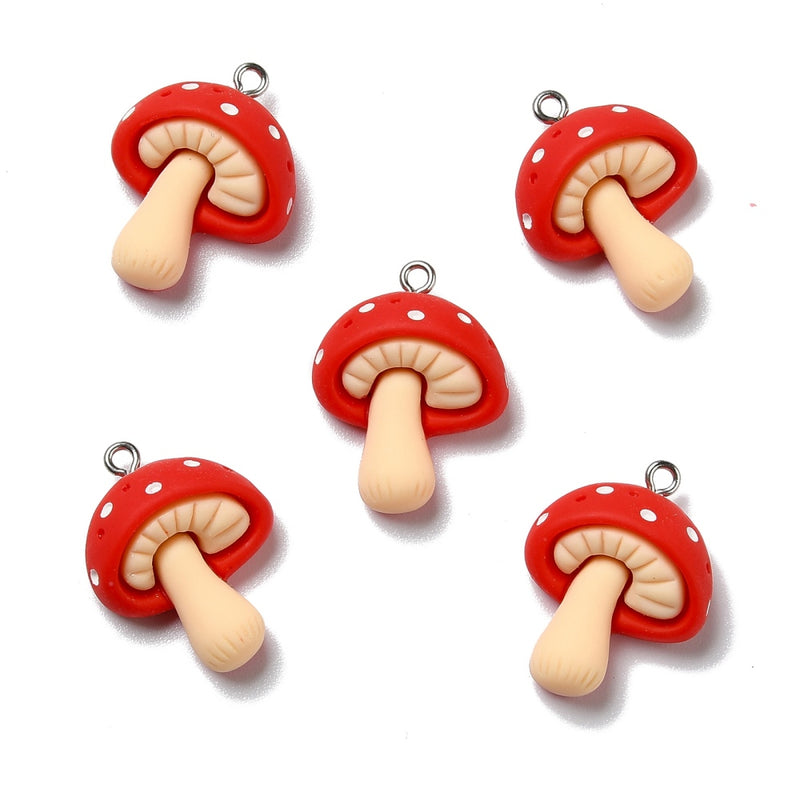 Opaque Resin Red Mushroom Charm