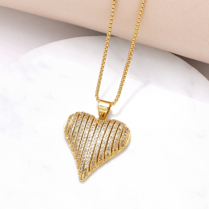 Cubic Zirconia Gold Plated Heart Pendant Necklace