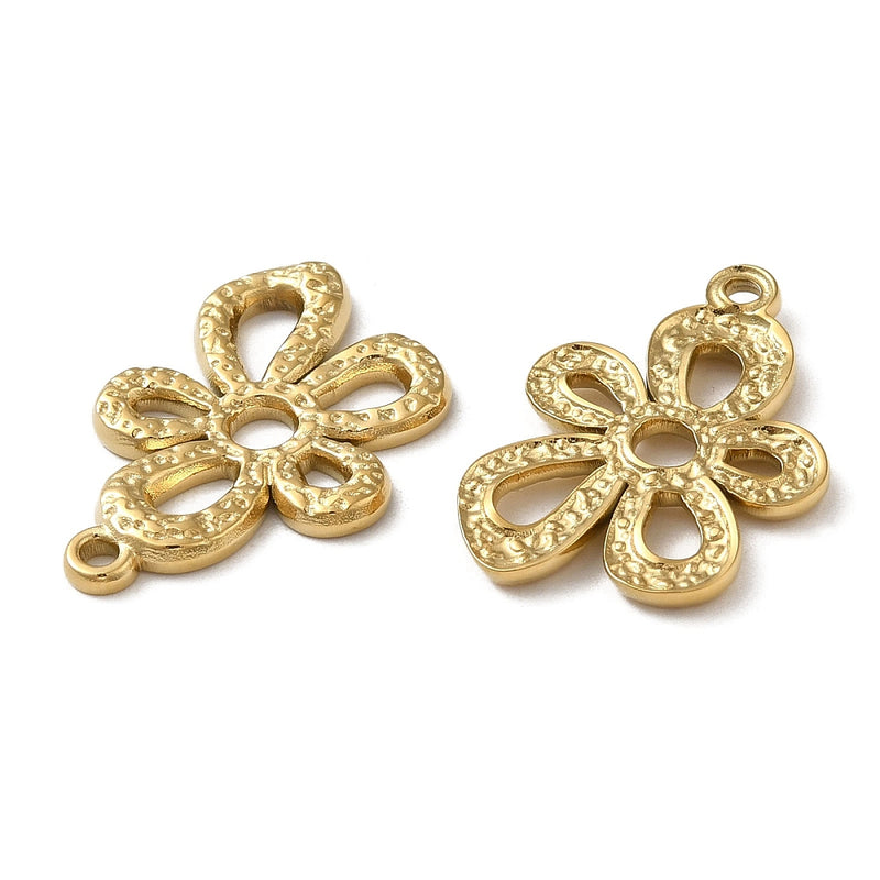 18k Gold Plated Stainless Steel Hammered Flower Charm