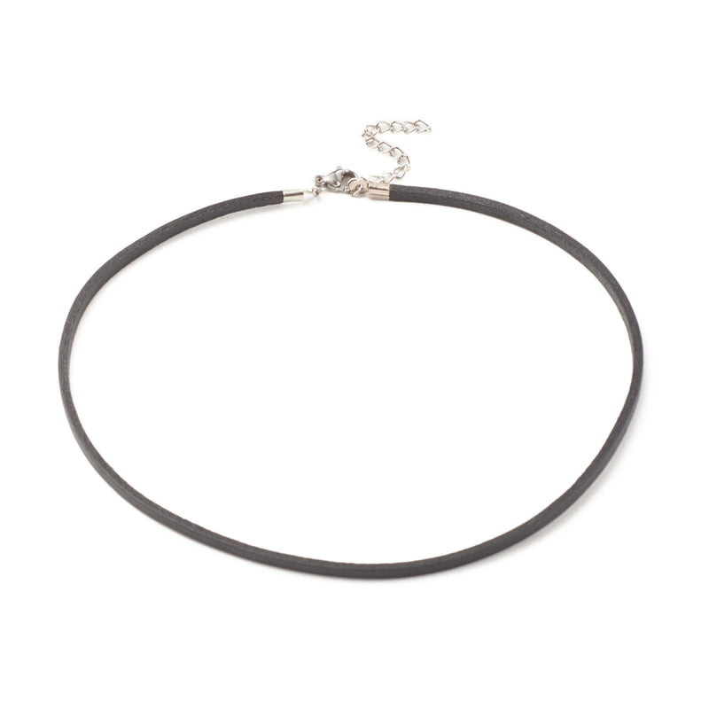 Black Leather Cord Choker Necklace with Stainless Steel Extender (2 pieces)