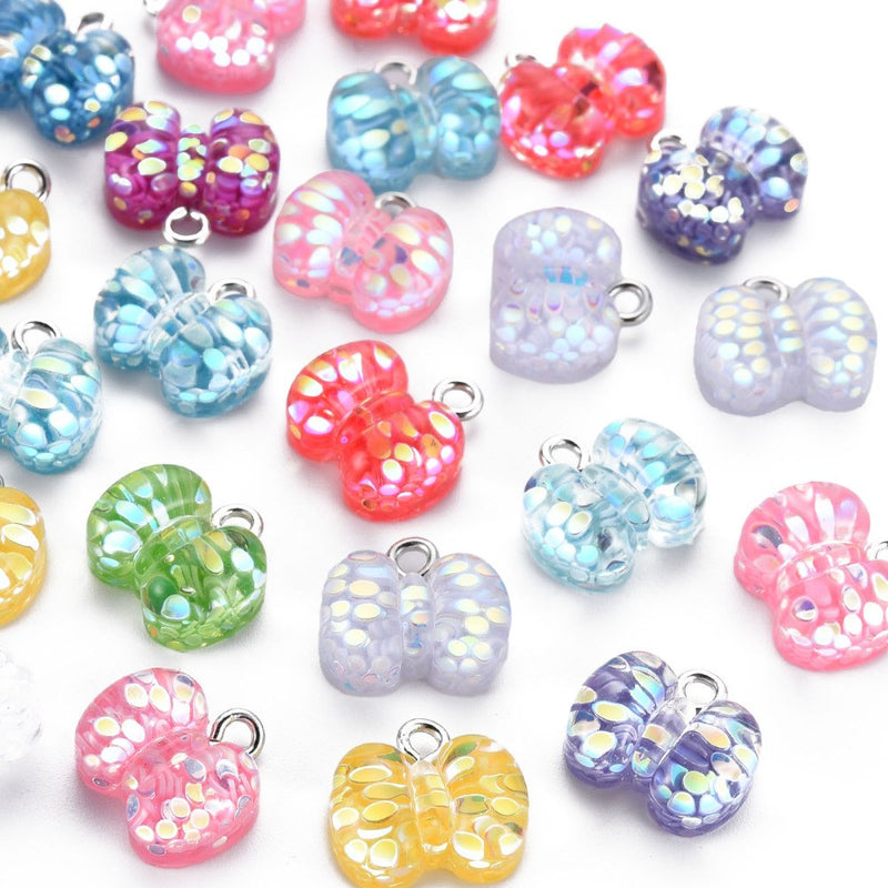 Resin Bow Shape Charms with Sequins in Assorted Colors