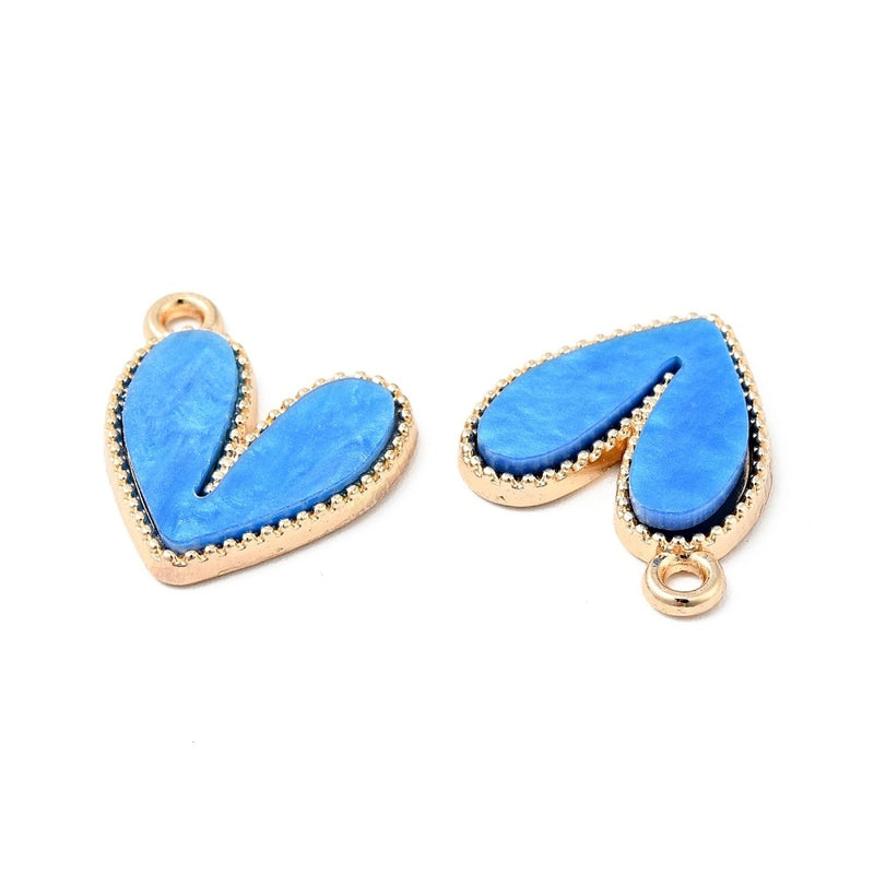 Alloy Light Gold Acrylic Blue Heart Pendants