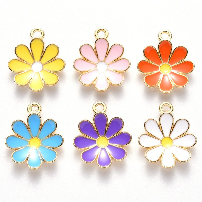 Alloy Enamel Assorted Colors Flower Pendants