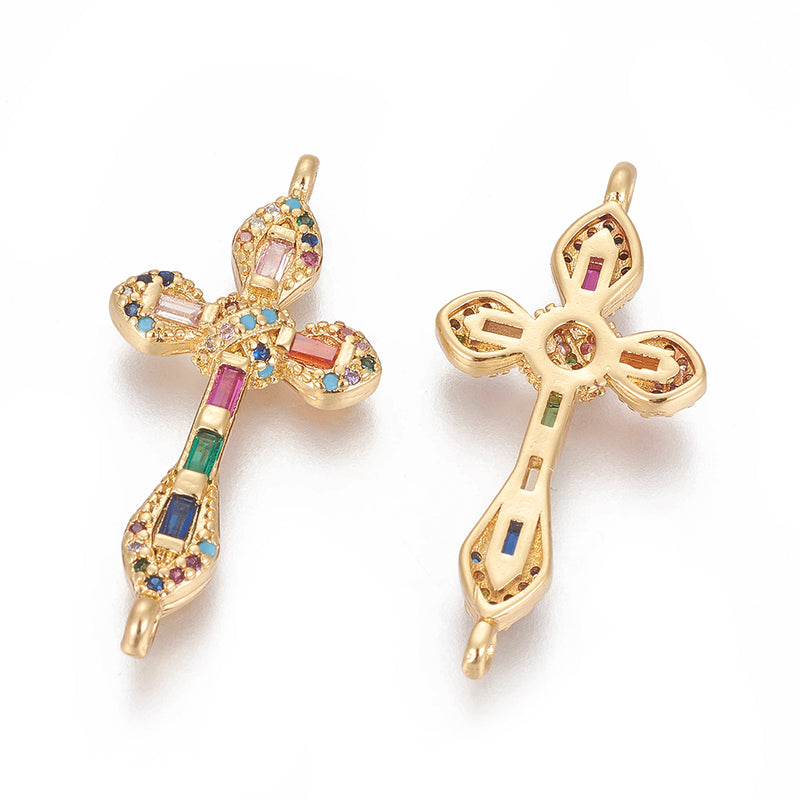 18k Gold Plated Cubic Zirconia Colorful Cross Connector