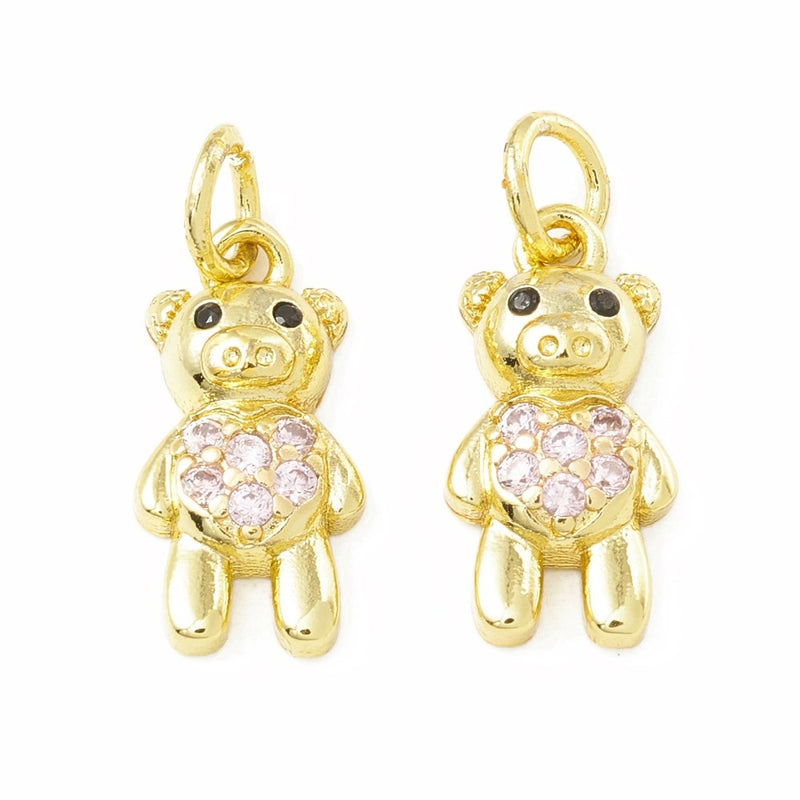 18k Gold Plated Micro Pave Bear Charm with Jump Ring