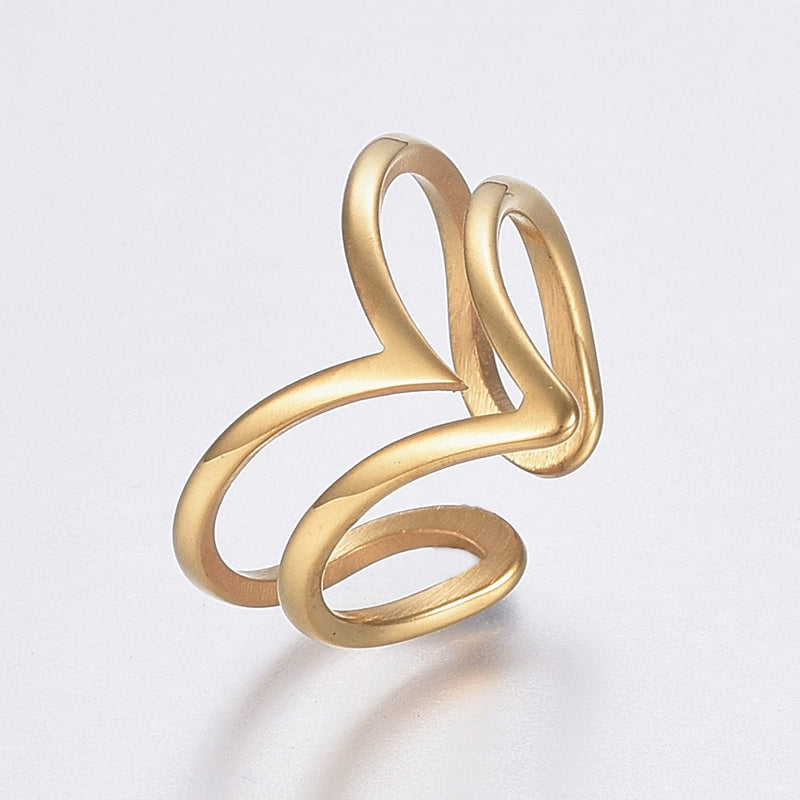 Stainless Steel Gold Adjustable Double Ring