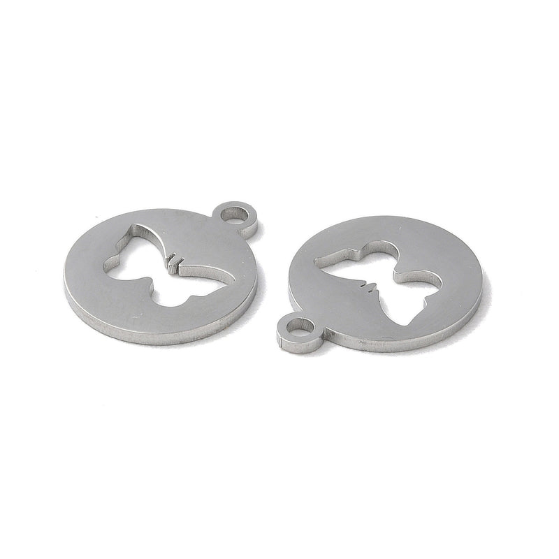 Stainless Steel Flat Round with Butterfly Charm