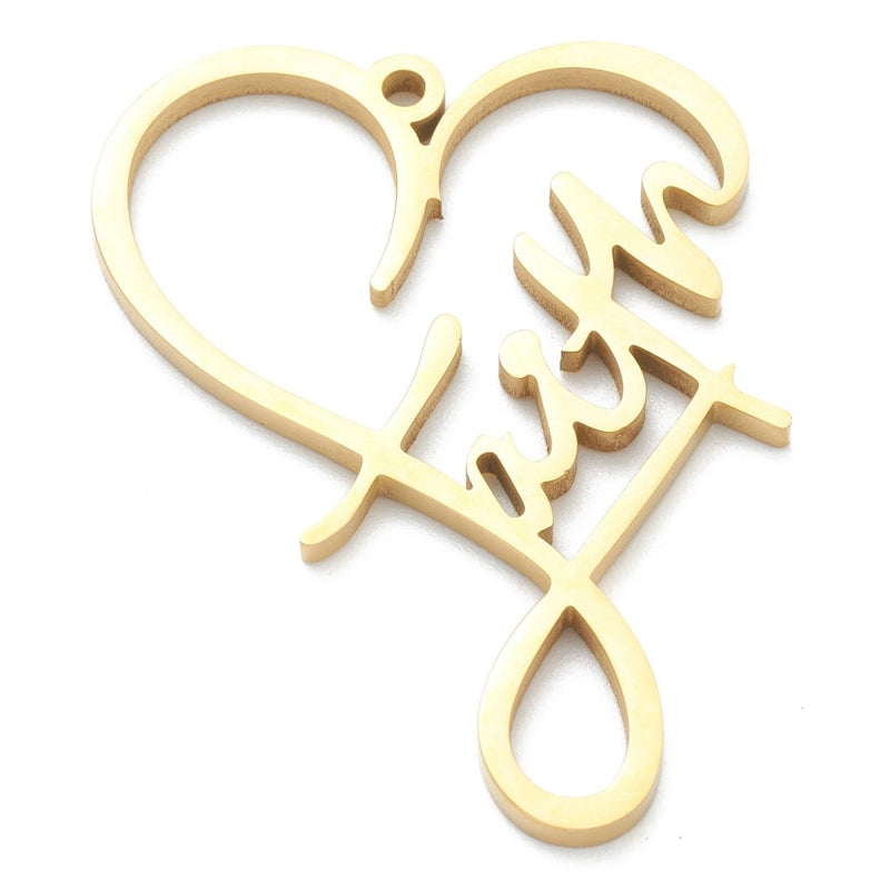 Stainless Steel Gold Heart with Word Faith Pendant